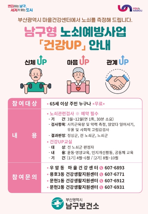 부산 남구, 마을건강센터에서 노쇠를 측정해 드립니다!