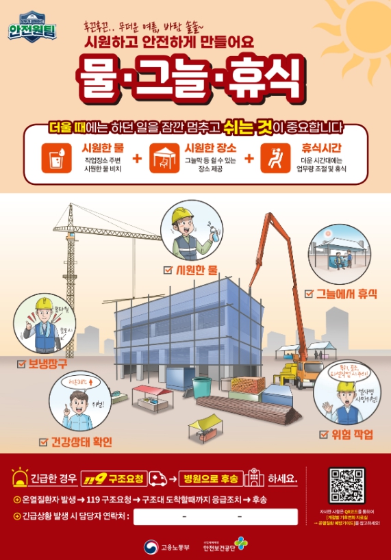 온열질환 예방수칙 퀵가이드(실내·실외 작업장)