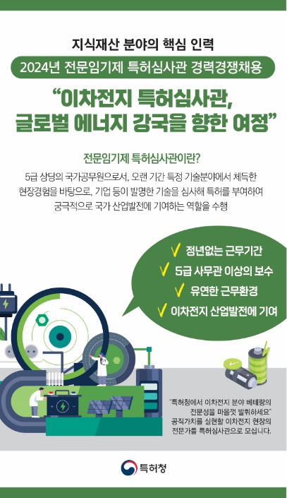 이차전지 분야 전문임기제 특허심사관 채용 홍보 배너