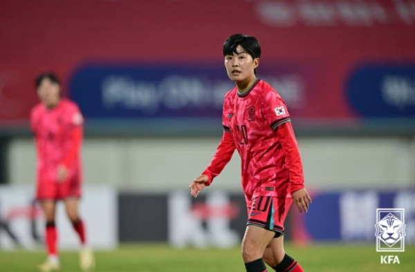 여자 대표팀 지소연의 모습.