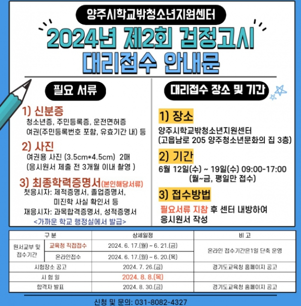 양주시, 양주시학교밖청소년지원센터 ‘검정고시 응시’ 원서접수 대행 지원