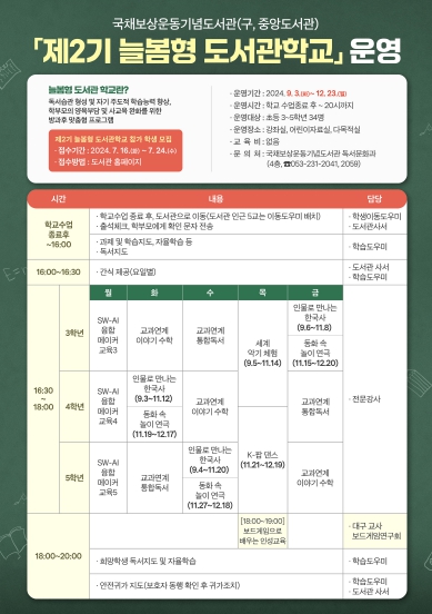 '제2기 늘봄형 도서관 학교'참가학생 모집