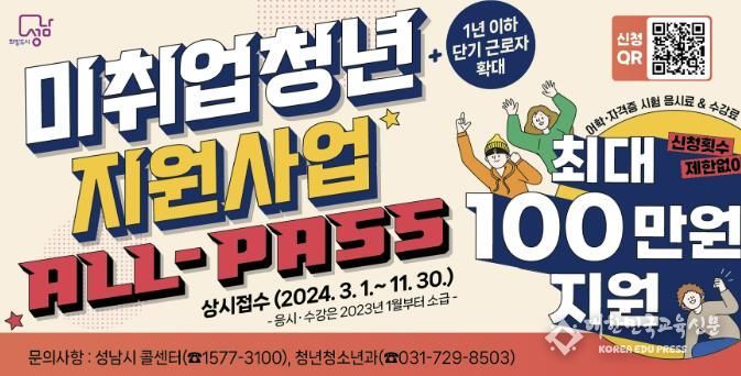 성남시, ‘미취업 청년 지원사업(ALL-Pass)’ 하반기 대상자 확대 모집