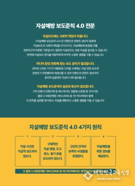 자살예방 보도준칙 4.0 (전문 및 4가지 원칙)