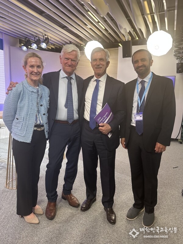 At WHA 2025, Laerdal Global Health and the WHO Foundation announced a US .5M commitment to expand Basic Emergency Care in Africa. From left: Ingrid Laerdal, Chief Impact Officer, LGH; Tore Laerdal, Founder, LGH; Thomas Zeltner, Chair, WHO Foundation; Raj Panjabi, Board Member, WHO Foundation.
